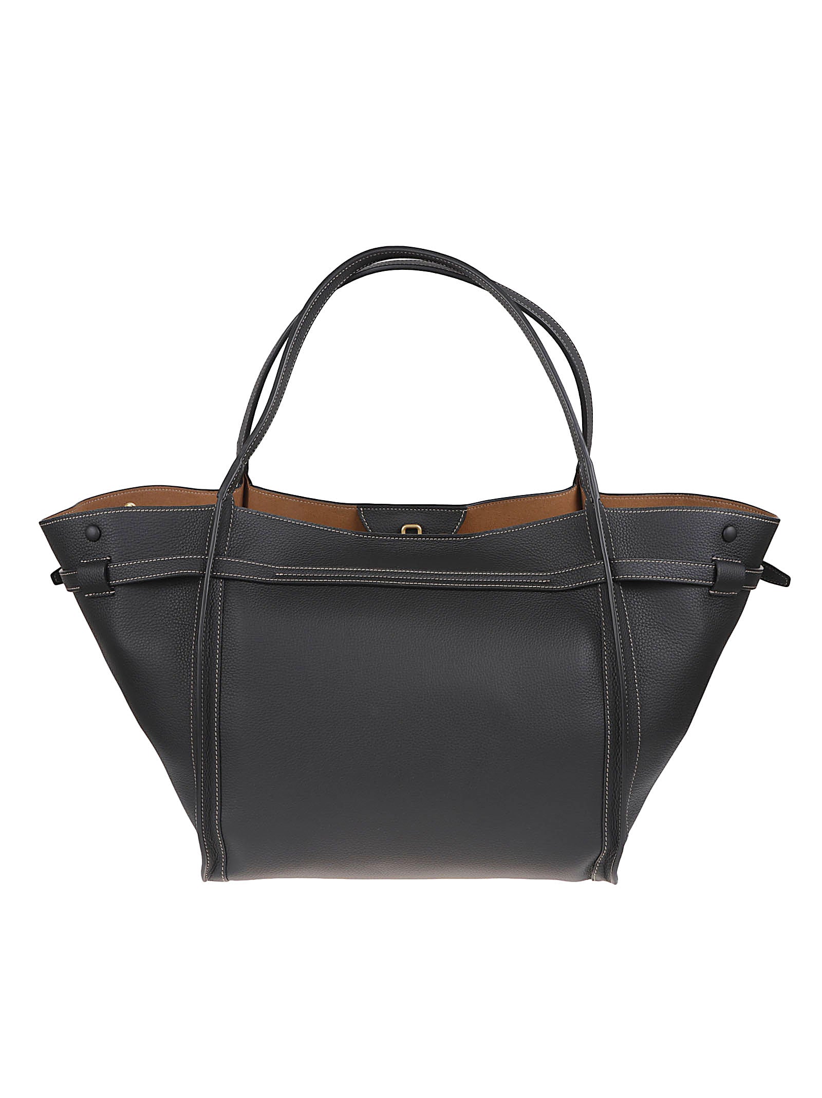 Structured Black Calfskin Shopping Bag with Iconic T Accessory