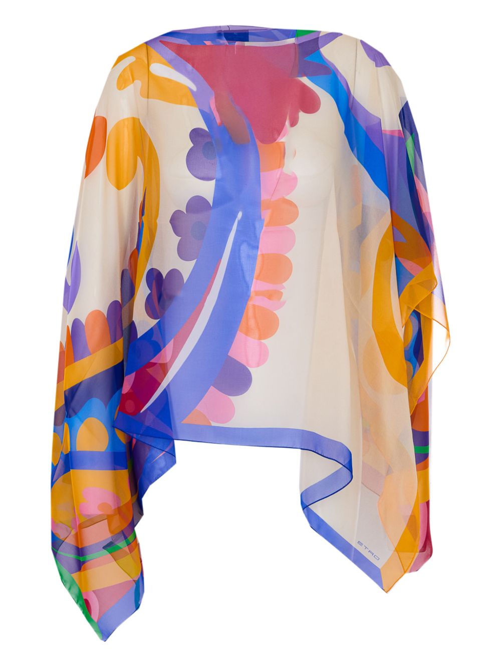 Asymmetrical Silk Jacket With Multicolor Paisley Print