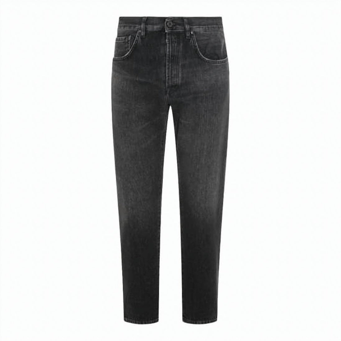 Washed Black Five-Pocket Denim Pants with Classic Fit