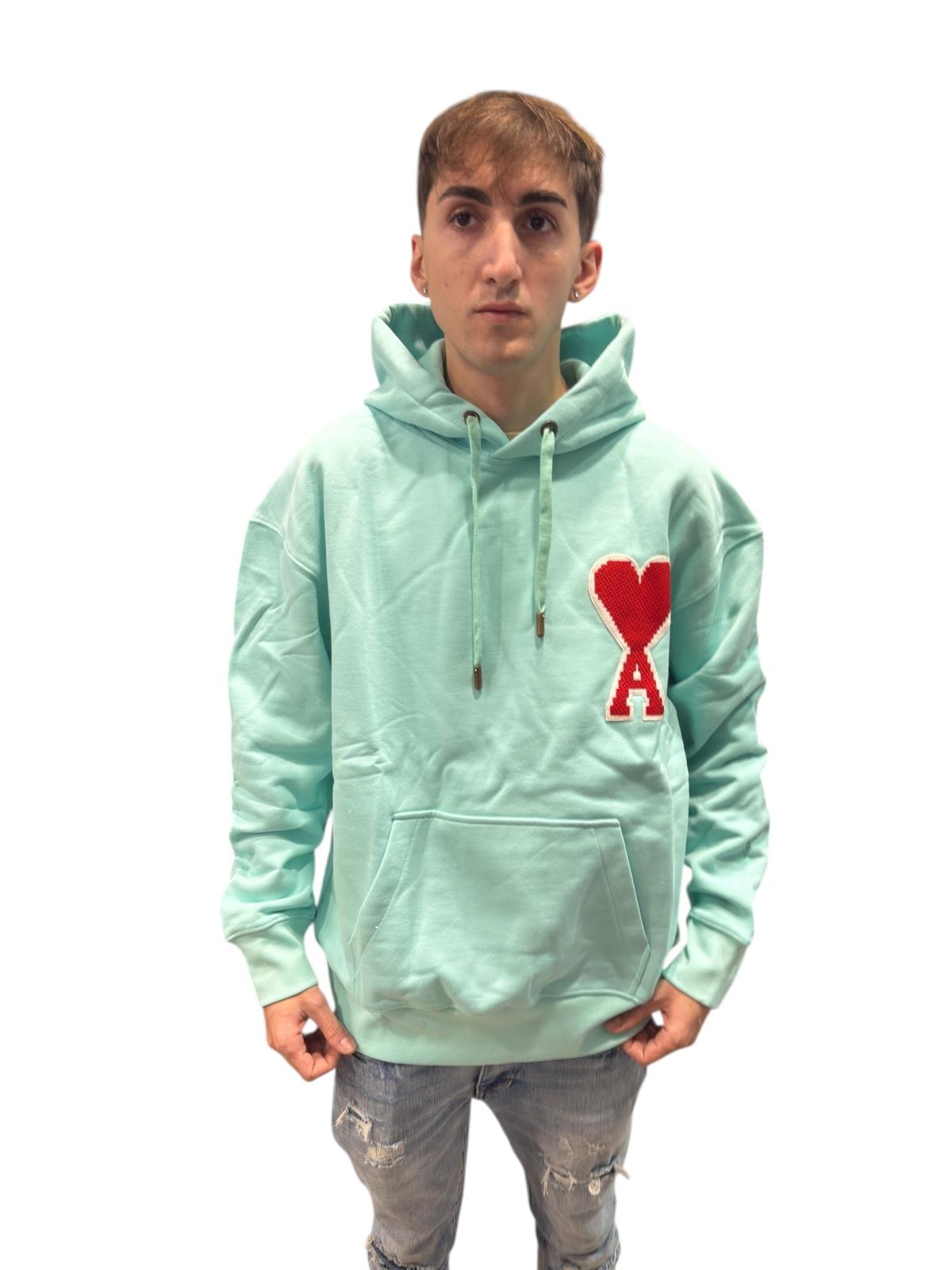 Light Mint Green Large Heart-Emblem Hooded Sweatshirt