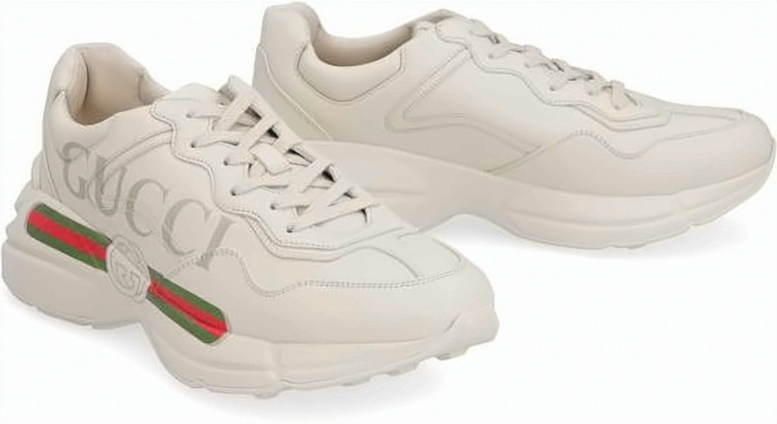 Cream Leather Sneakers with Iconic Stripe Detail