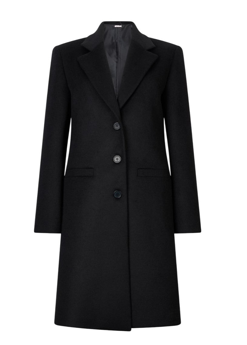 Tailored Black Wool Coat With Notch Lapel