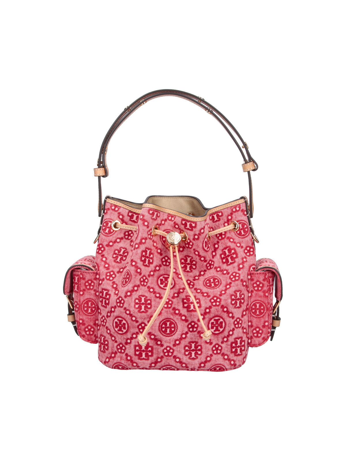 Red T Monogram Denim Bucket Bag