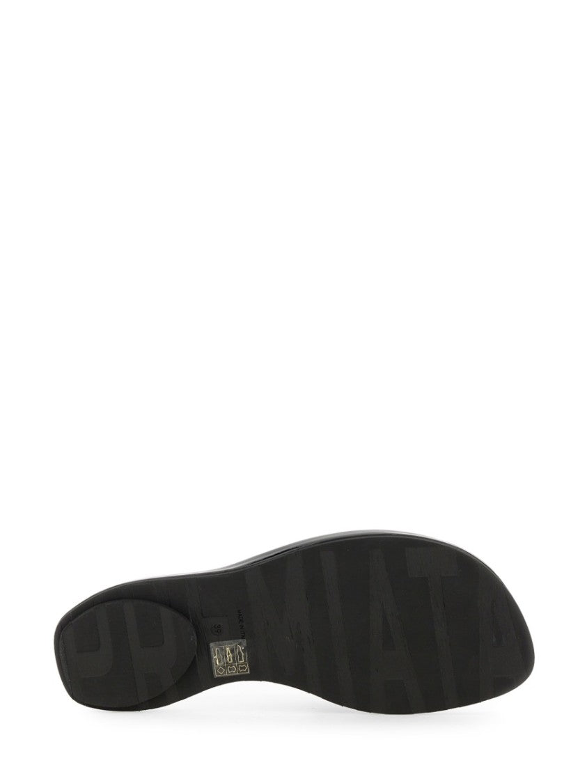Black Lamb Leather Slide Sandal With Glossy Finish