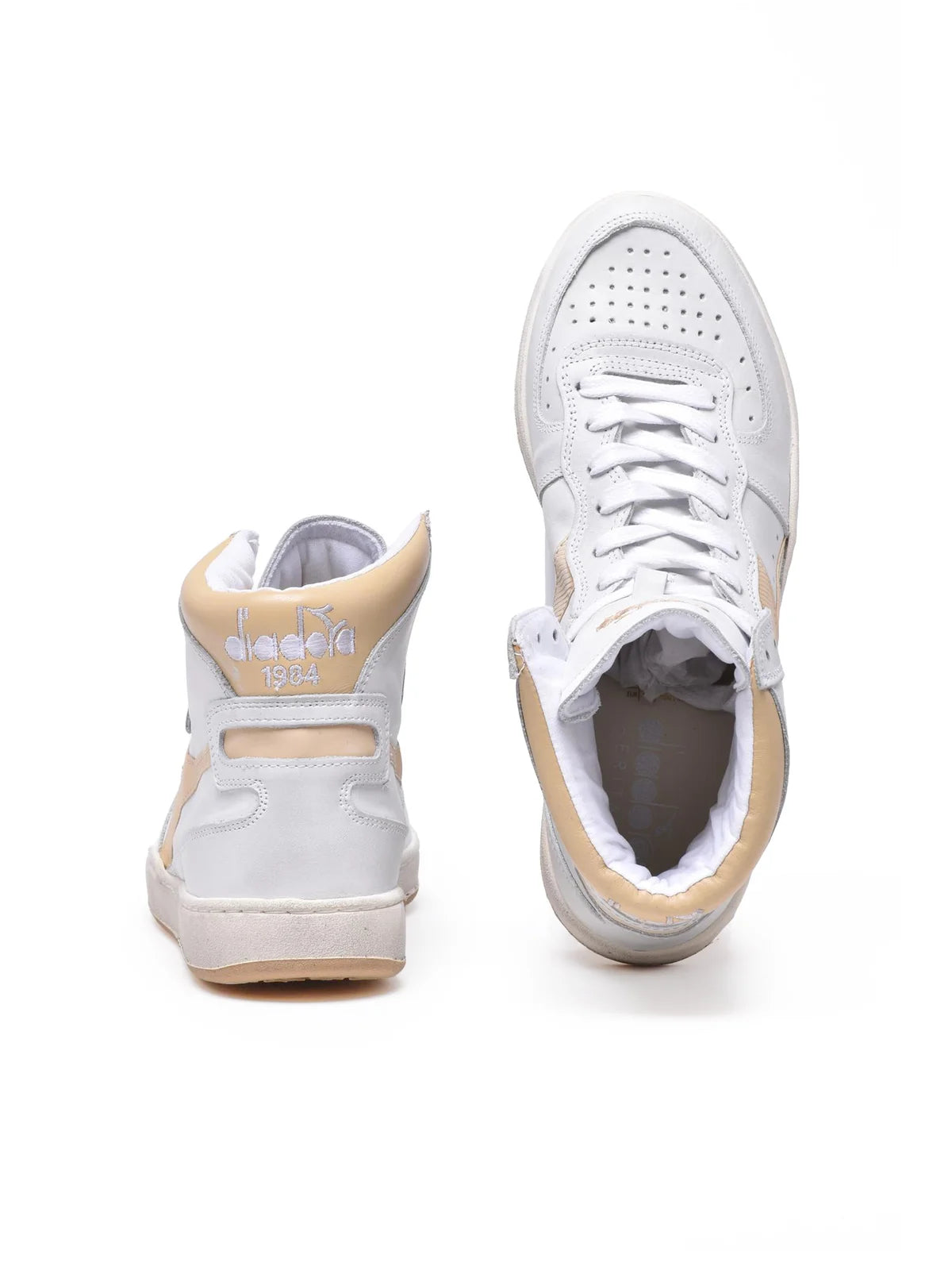 White Beige Leather Mi Basket Sneakers