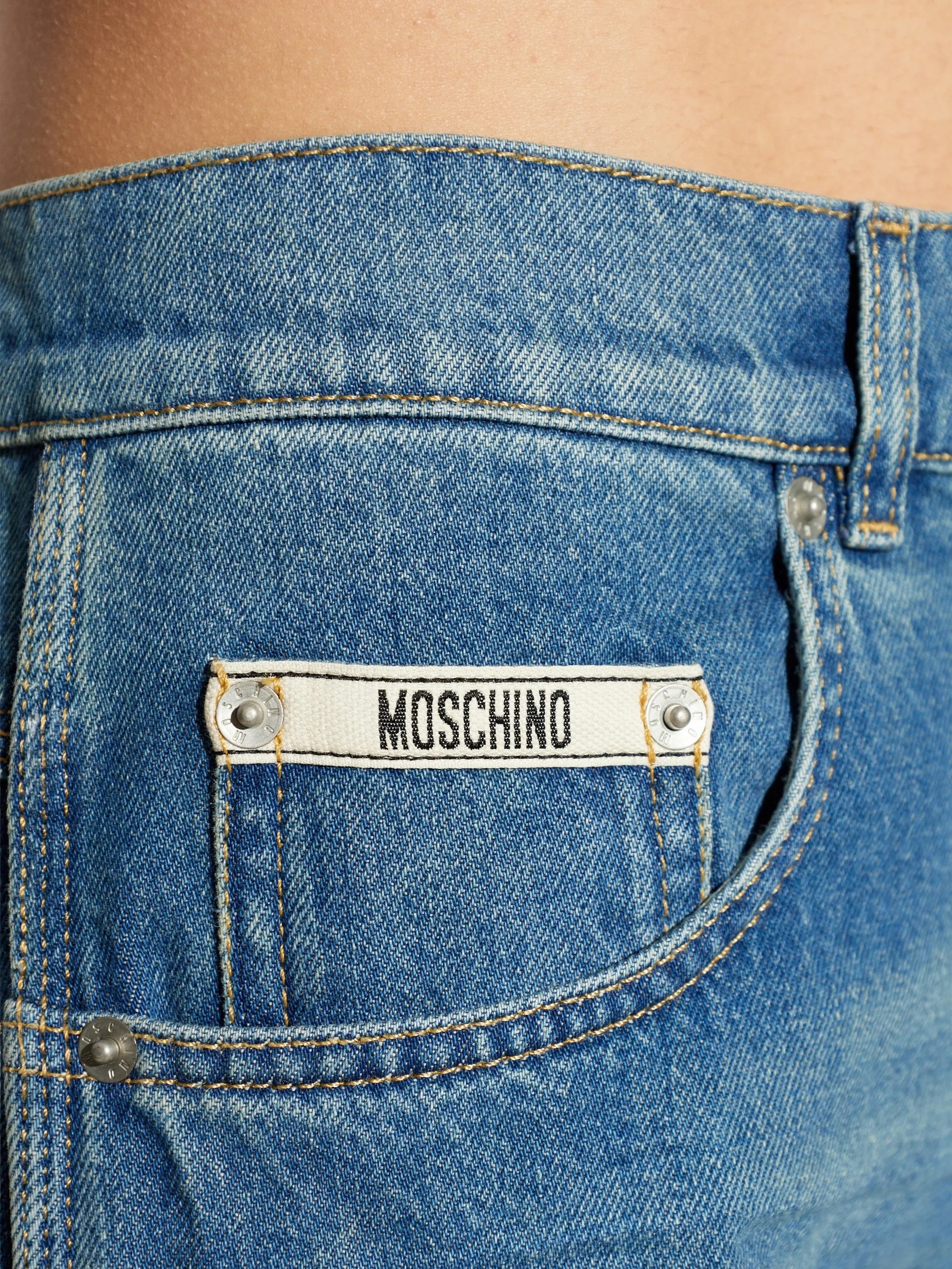 Mid-Blue Resin Treated Relaxed Fit Denim Jeans