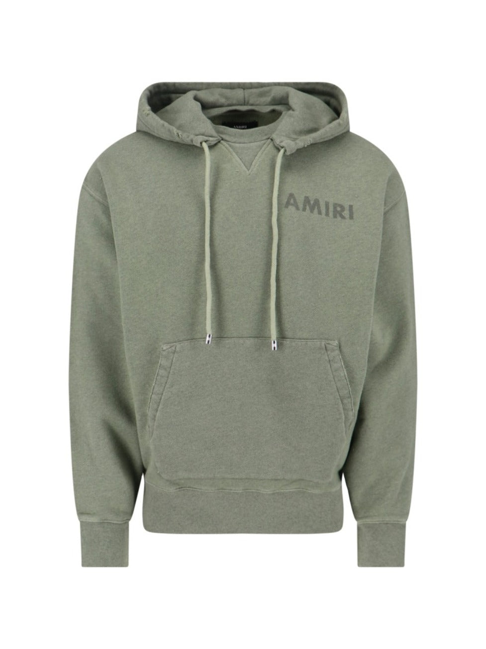 Muted Green Hoodie With Kangaroo Pocket And Drawstring Hood