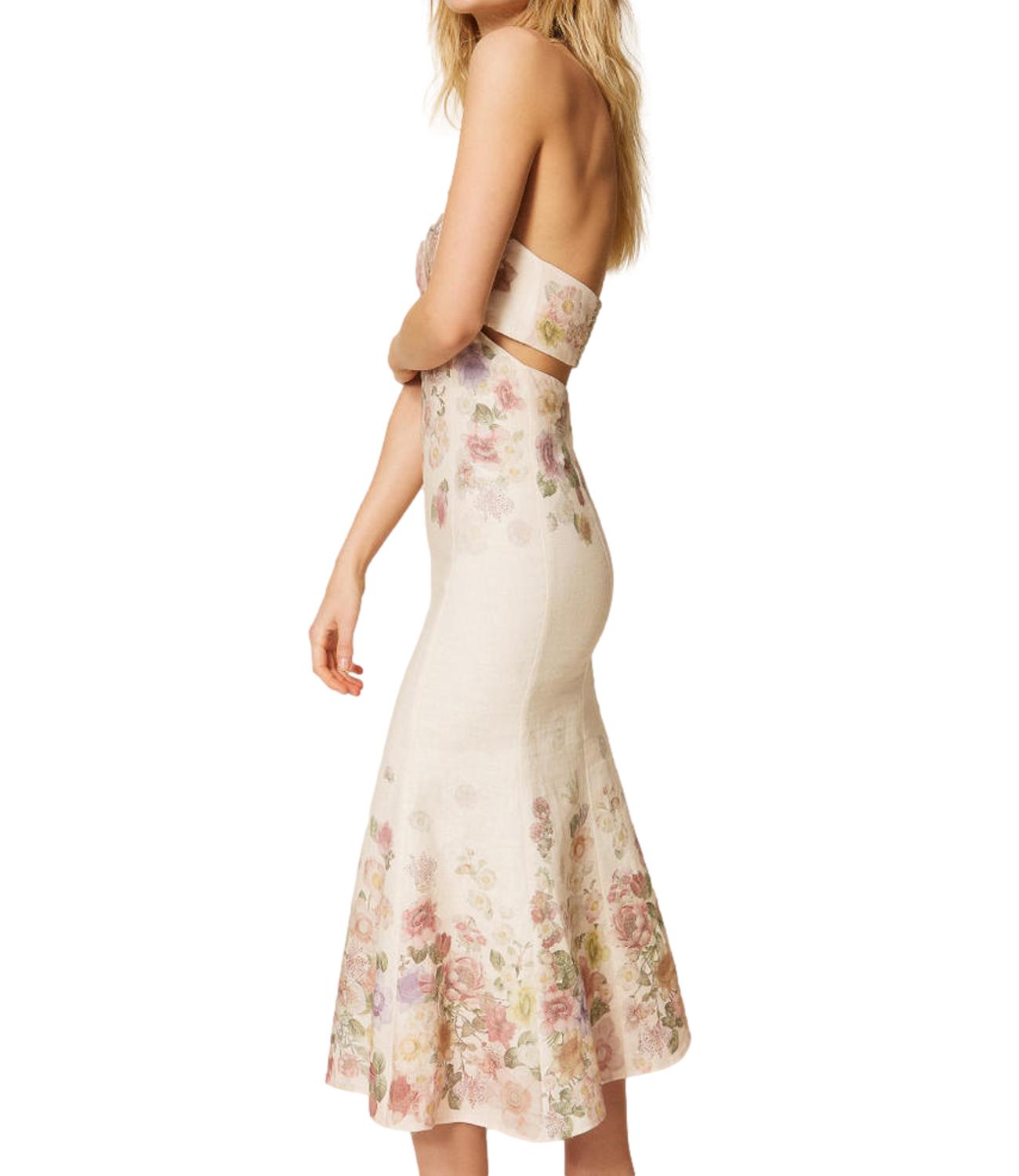 Long Cut-Out Dress with Floral Detailing