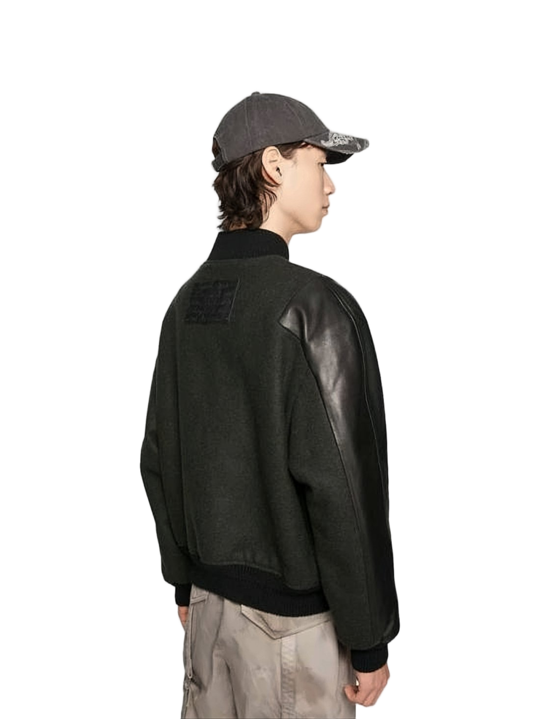 Modern Wool-Blend Bomber Jacket with Lambskin Sleeves