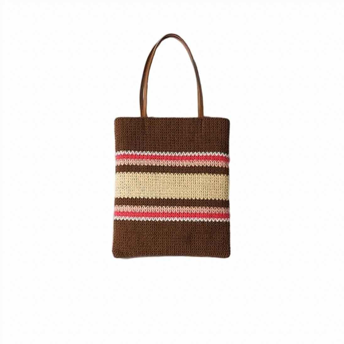 Rectangular Knitted Shoulder Bag with Striped Design