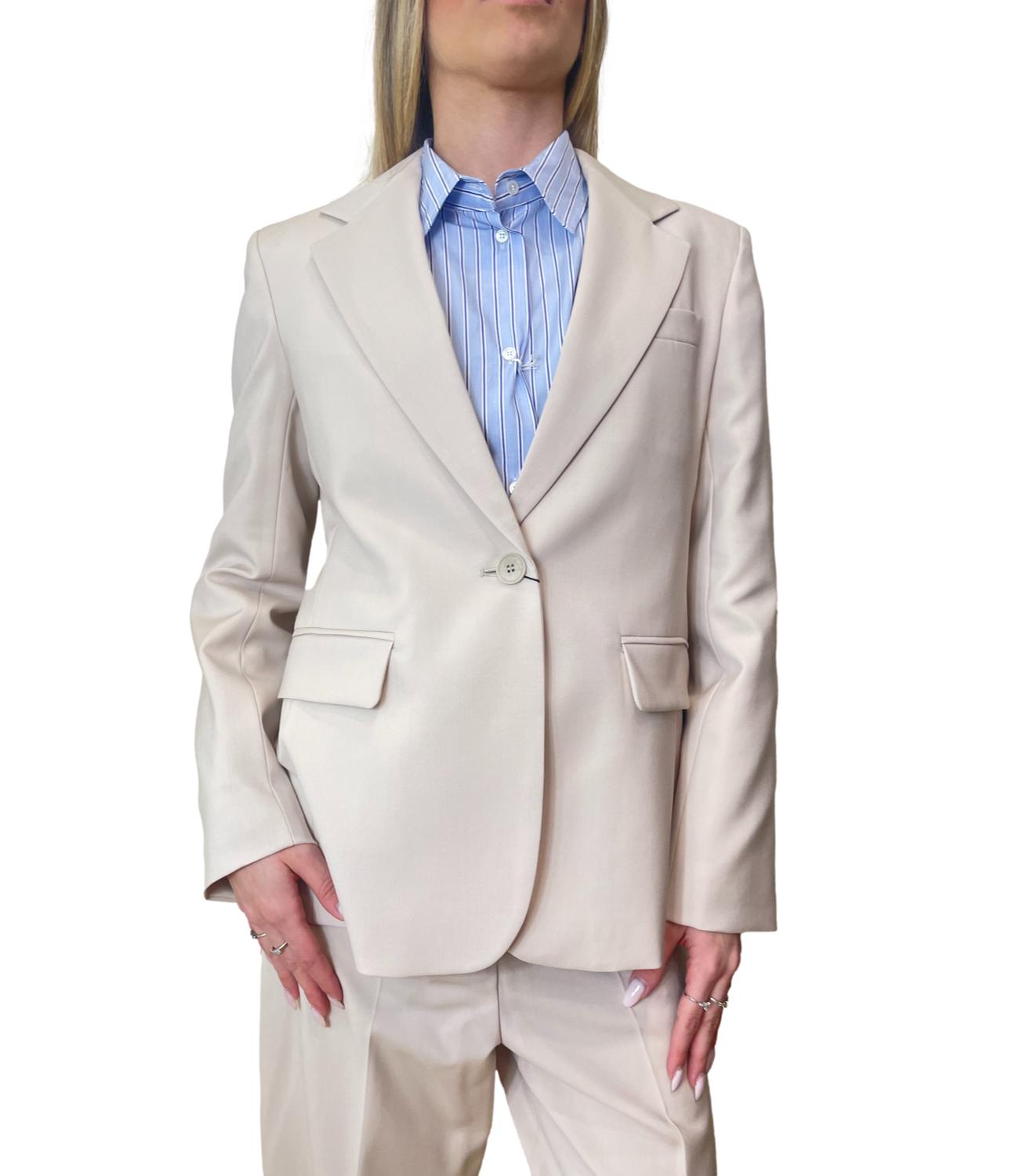 Beige Virgin Wool Casual Jacket