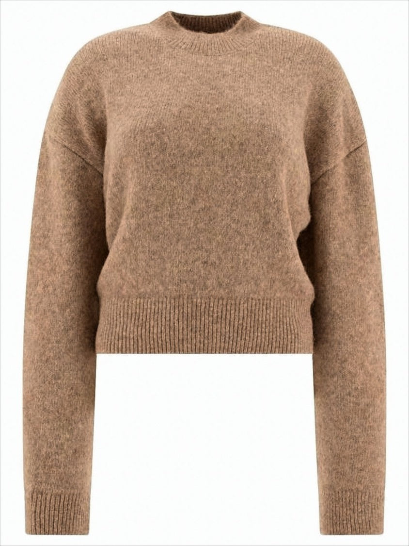 Cropped Sweater with High Neckline and Bold Logo