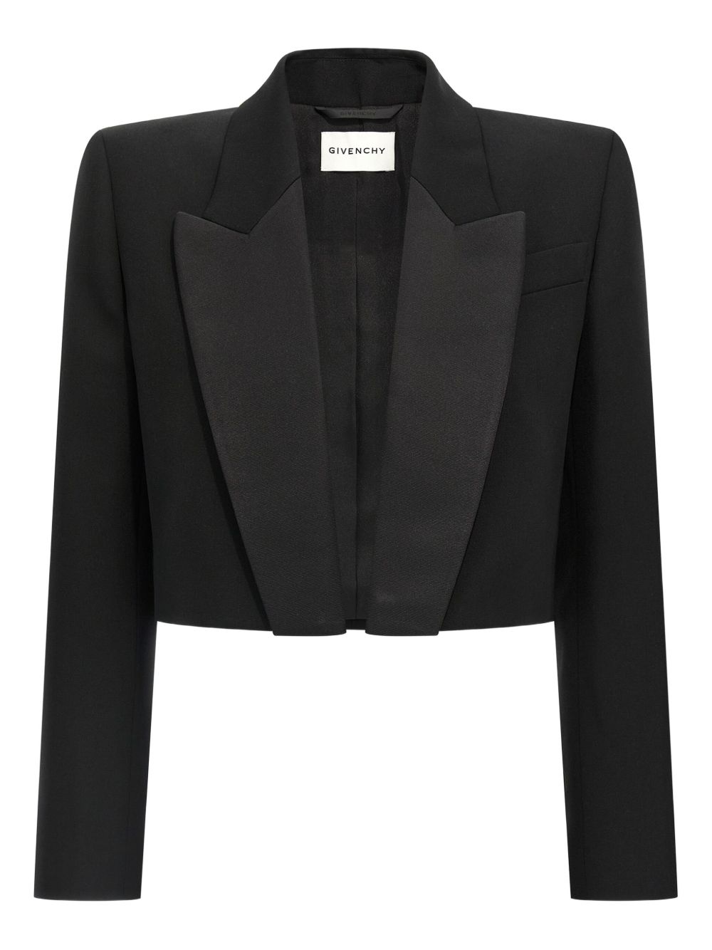 Cropped Tailored Jacket In Black Grain De Poudre Wool