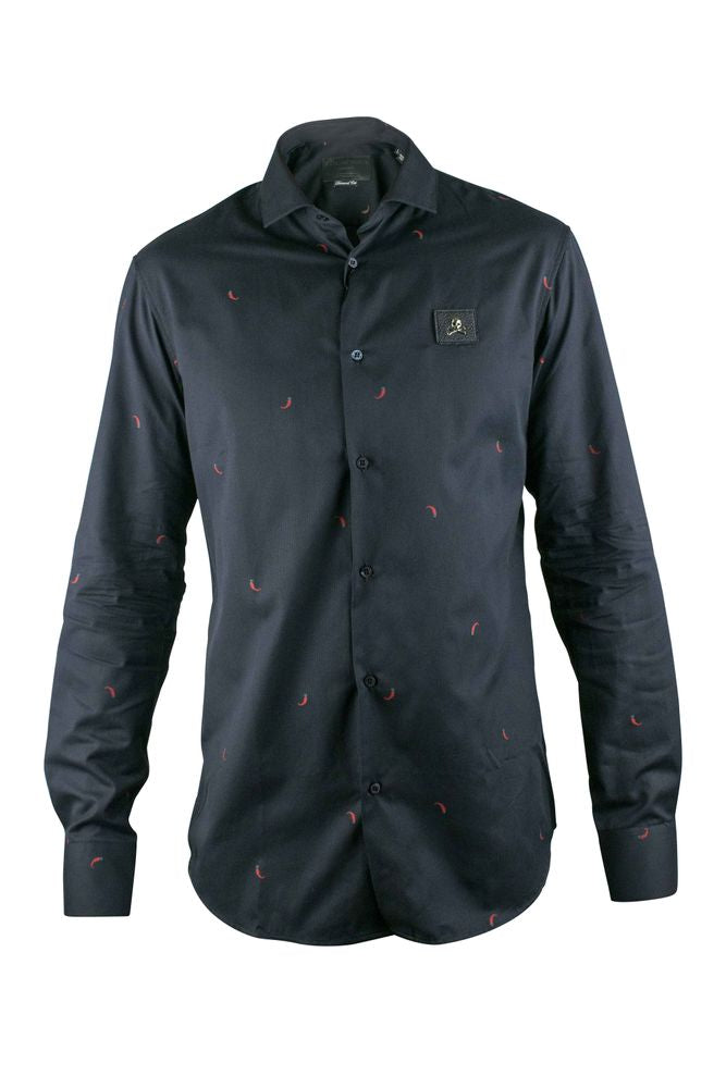 Printed Black Cotton Shirt With Skull Detail