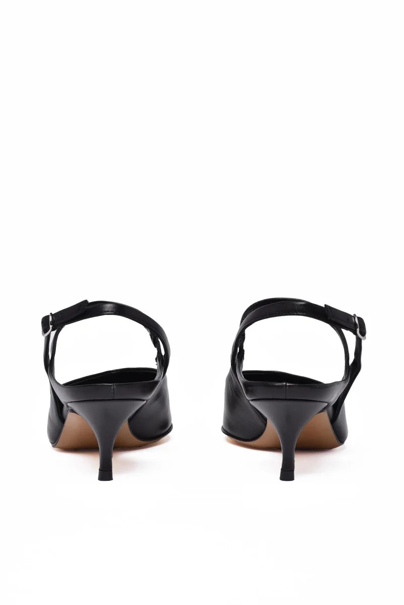 Black Leather Rubber Sole Heeled Pump