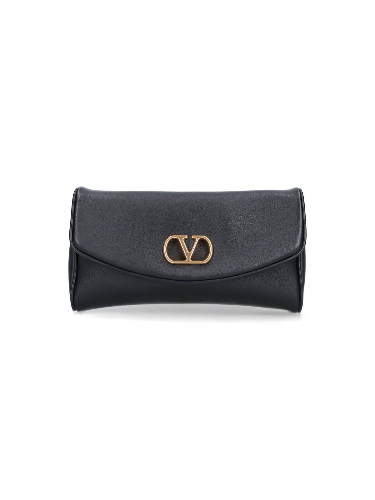 Black Structured Gold Emblem Leather Bag