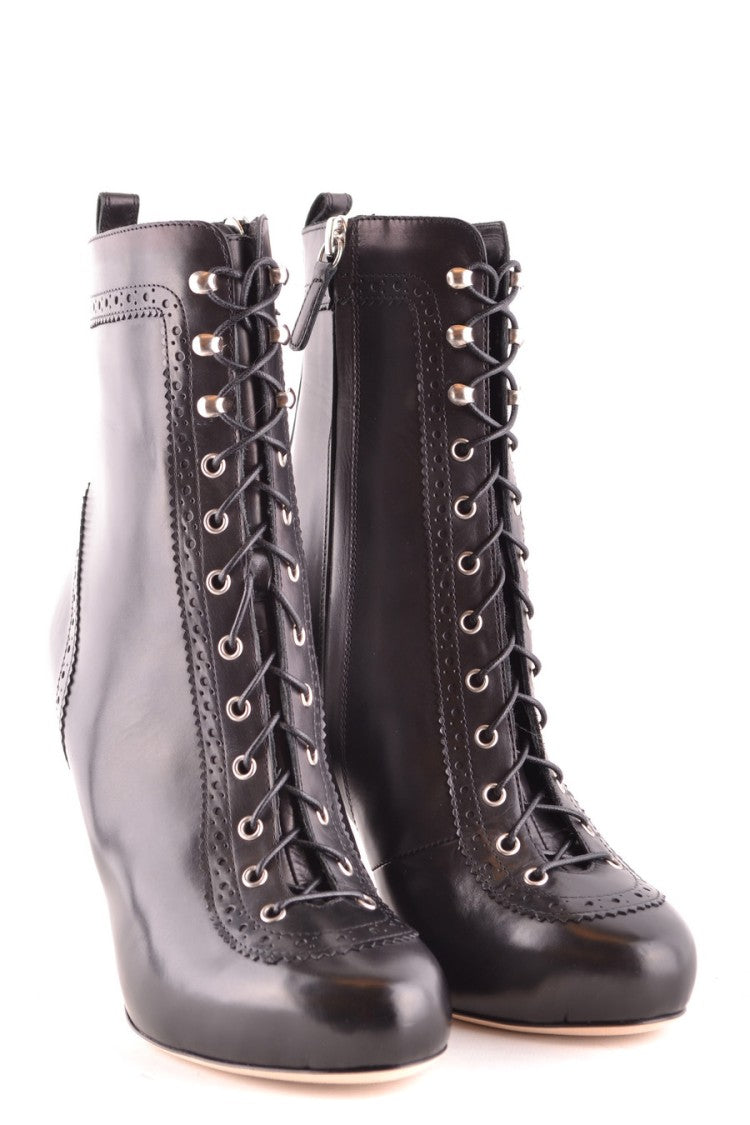 Lace-Up Black Leather Ankle Boots