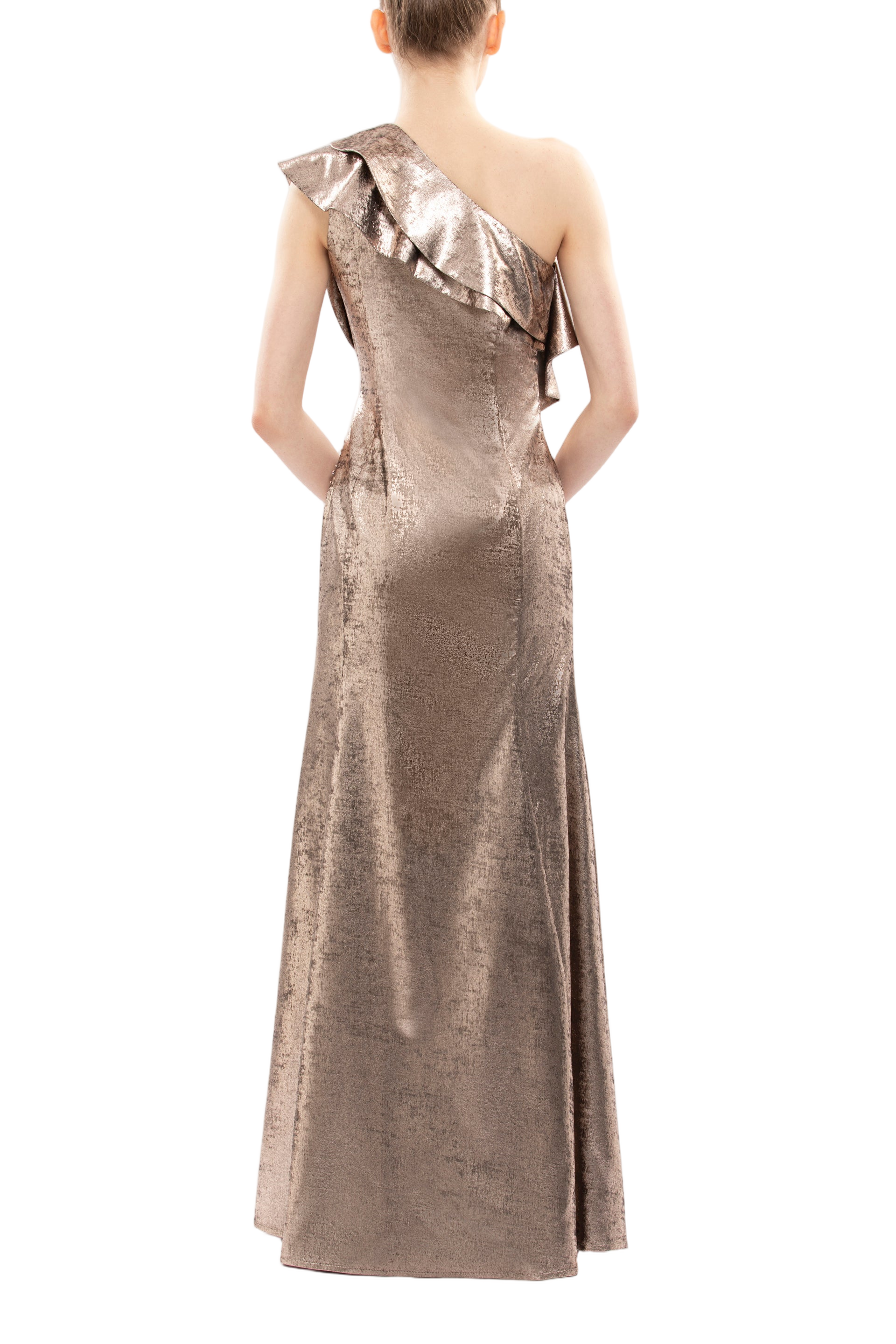 Embellished One-Shoulder Lamé Dress