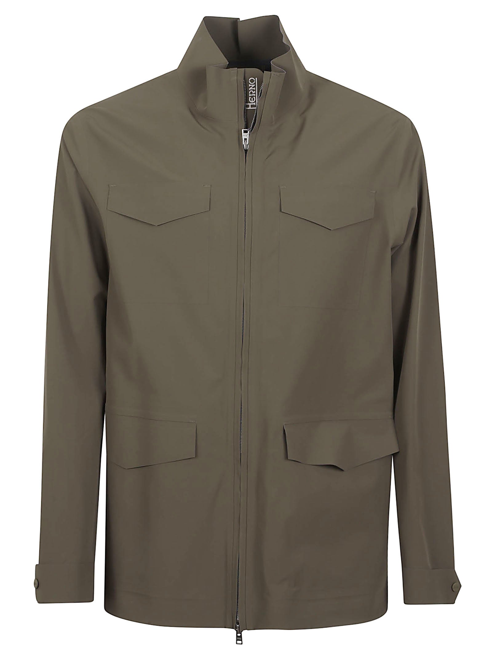 Front-Zip Casual Jacket with Flap Pockets and High Collar