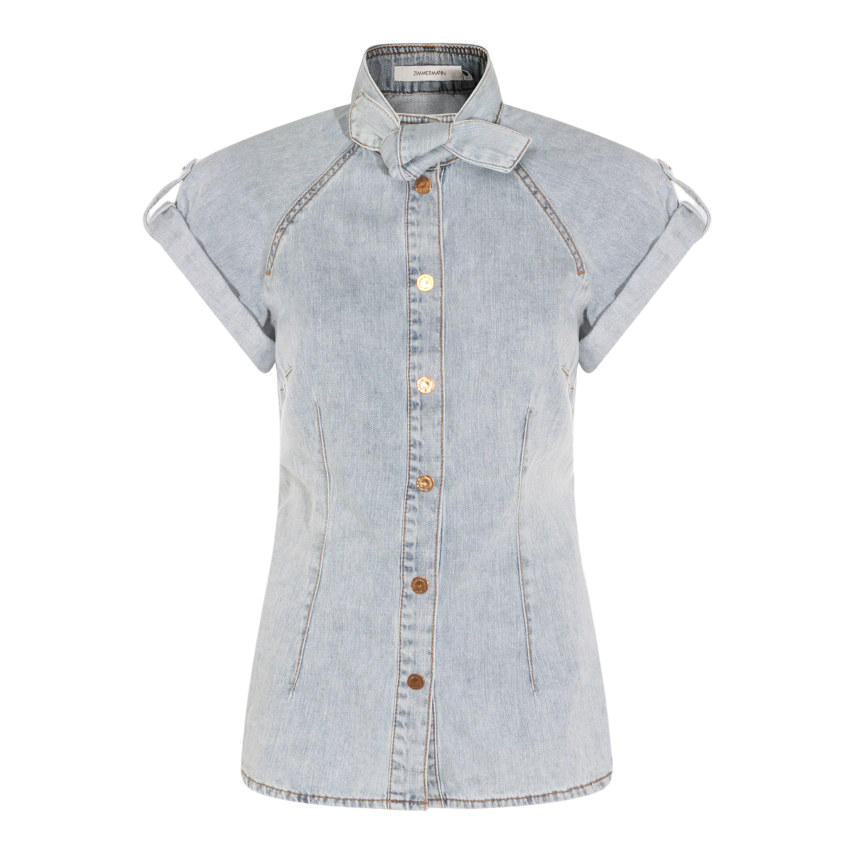 Light-Wash Denim Shirt with Knotted Detail