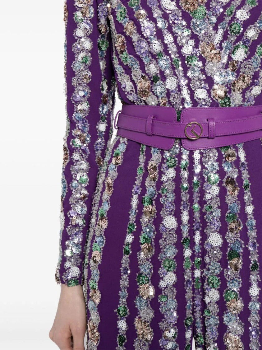 Canton Crepe Beaded Jumpsuit With A Wrapped Top