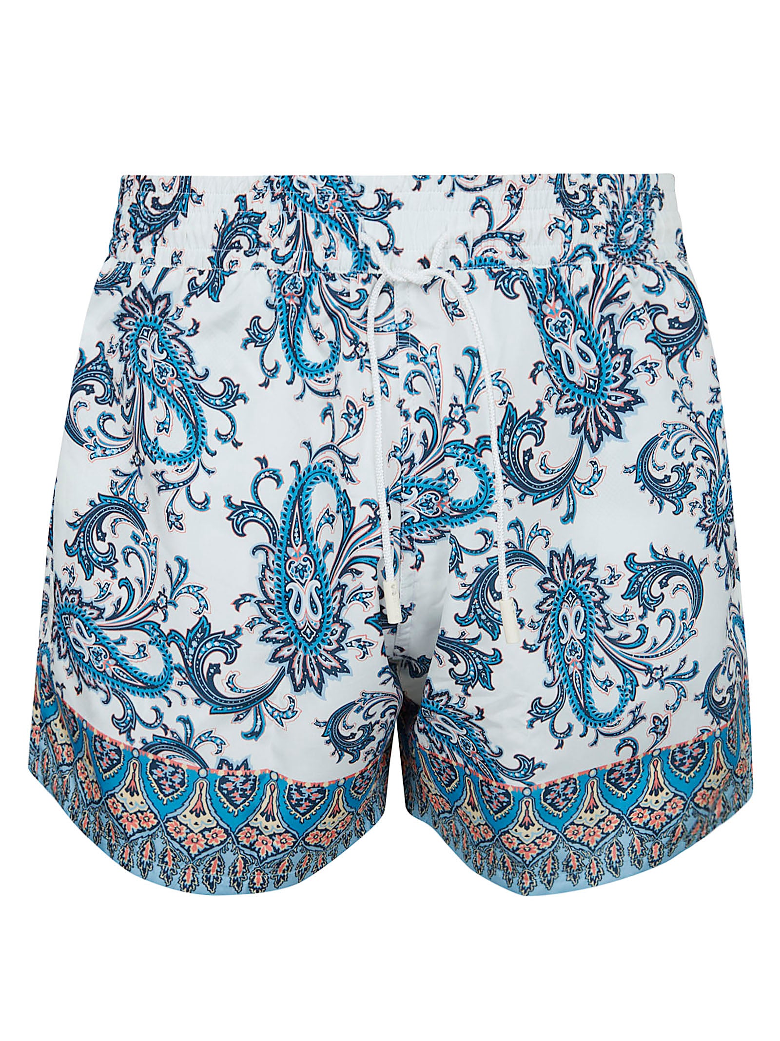 Technical Fabric Elastic Waist Floral-Paisley Swim Shorts