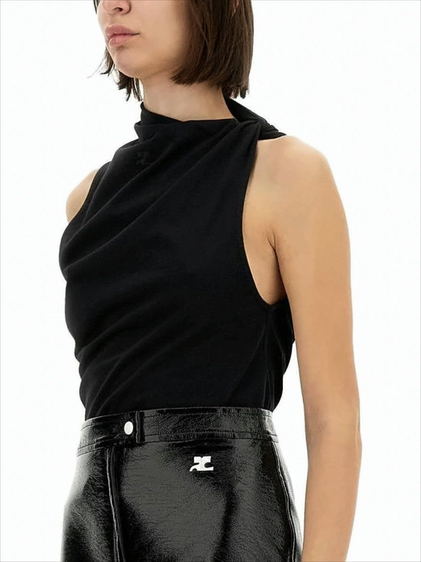 Draped Neckline Cotton Sleeveless Top