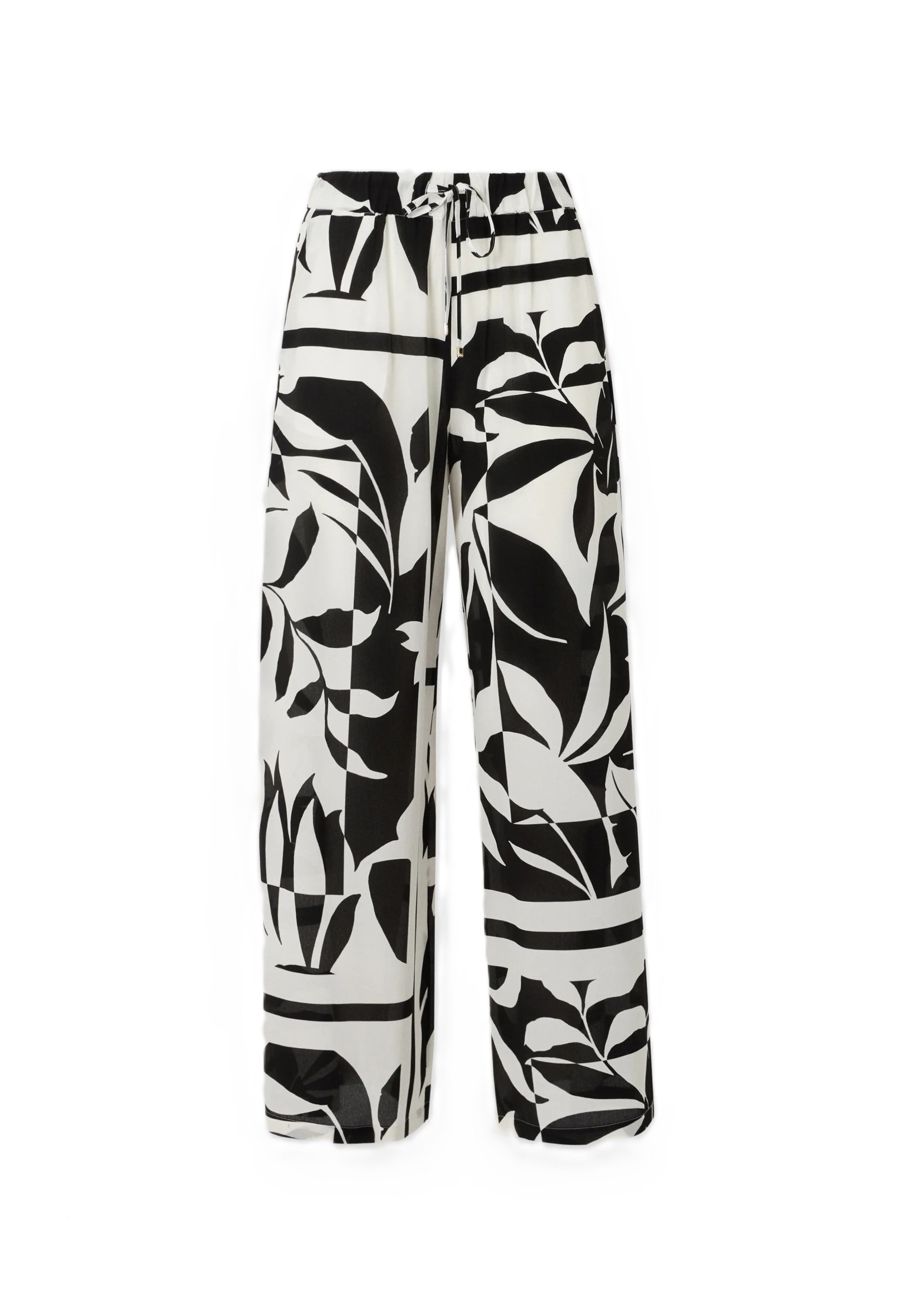 Wide-Leg Pants with Abstract Leaf Print