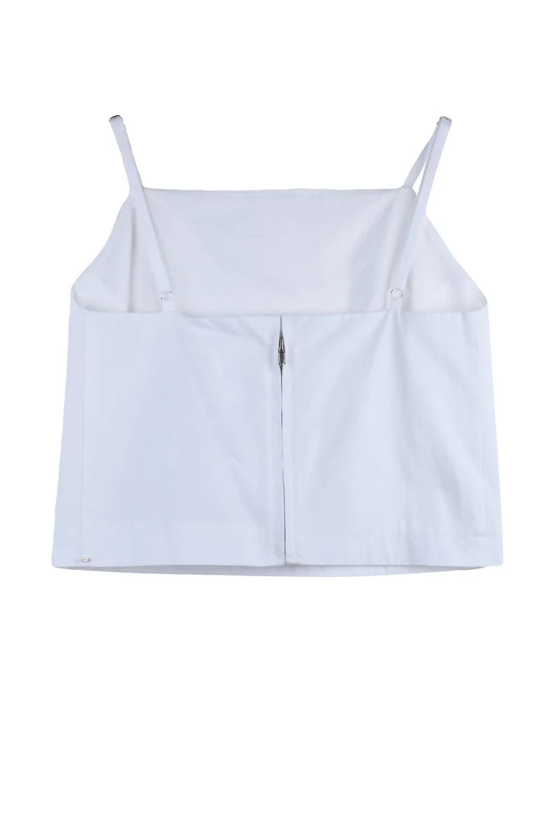 Cropped Cotton Top with Zipper - White