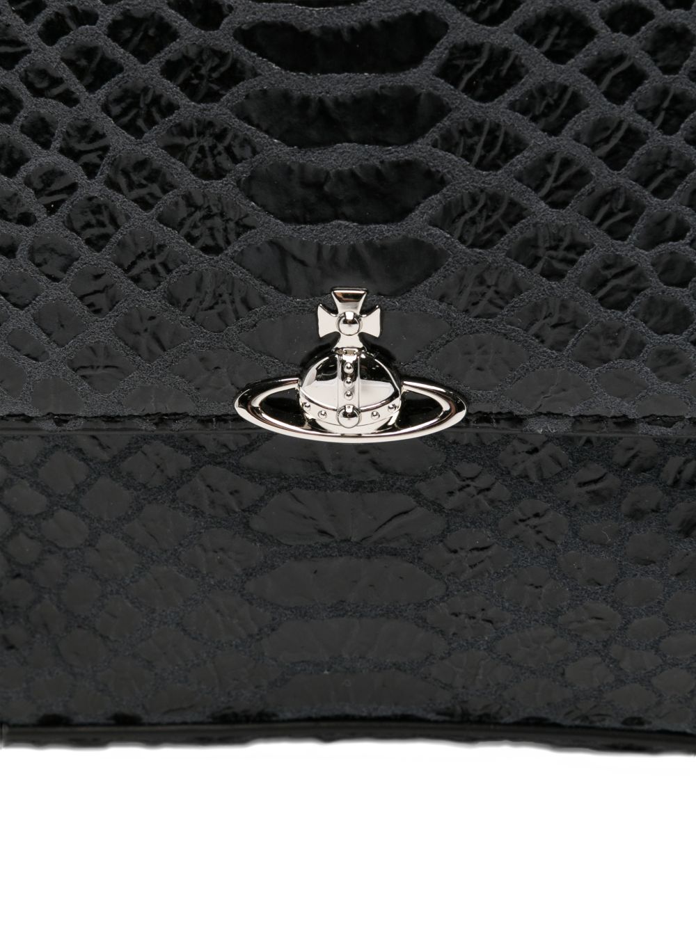 Dark Grey Snakeskin Textured Foldover Bag