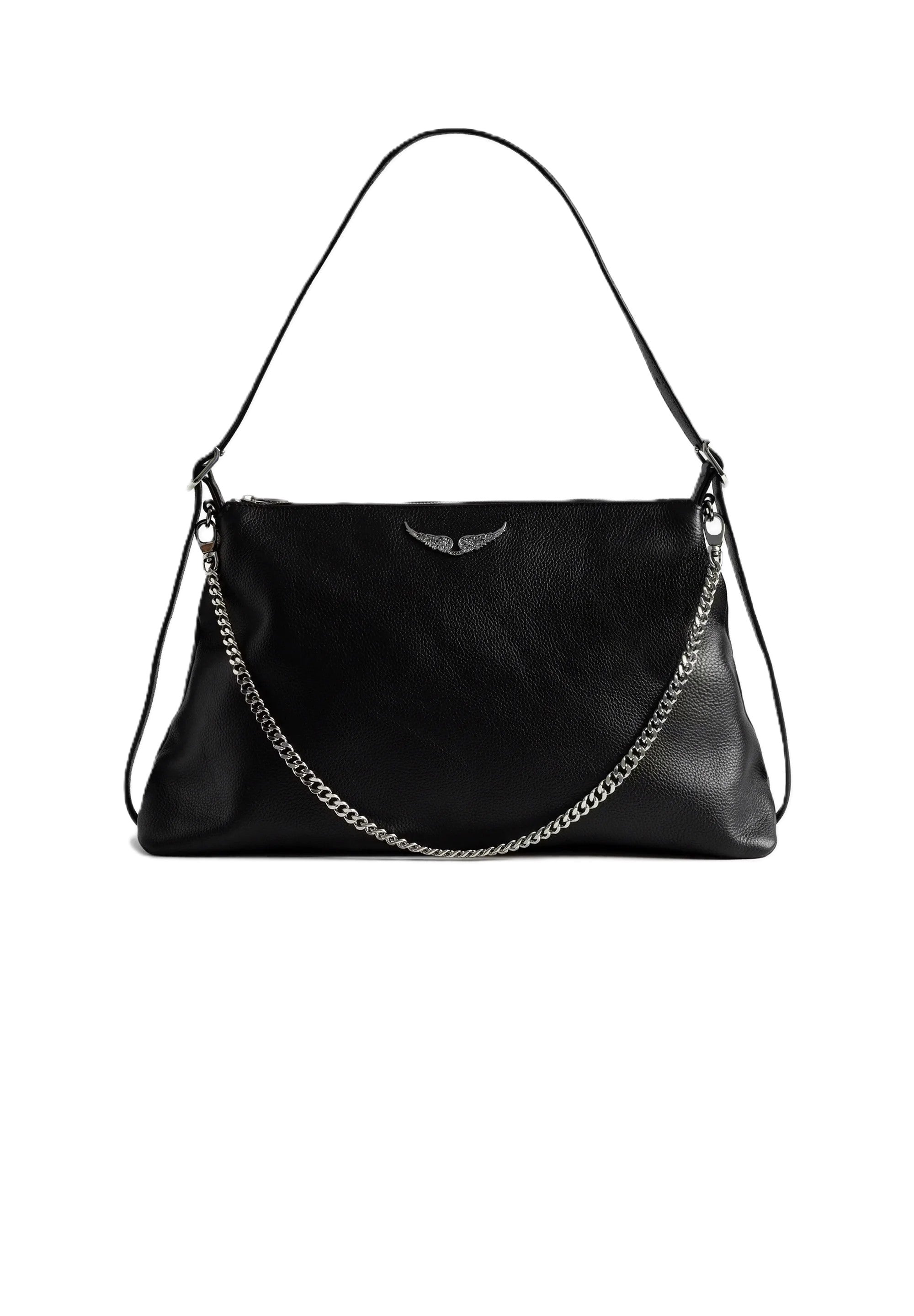 Smooth Black Leather Handbag with Embossed Logo