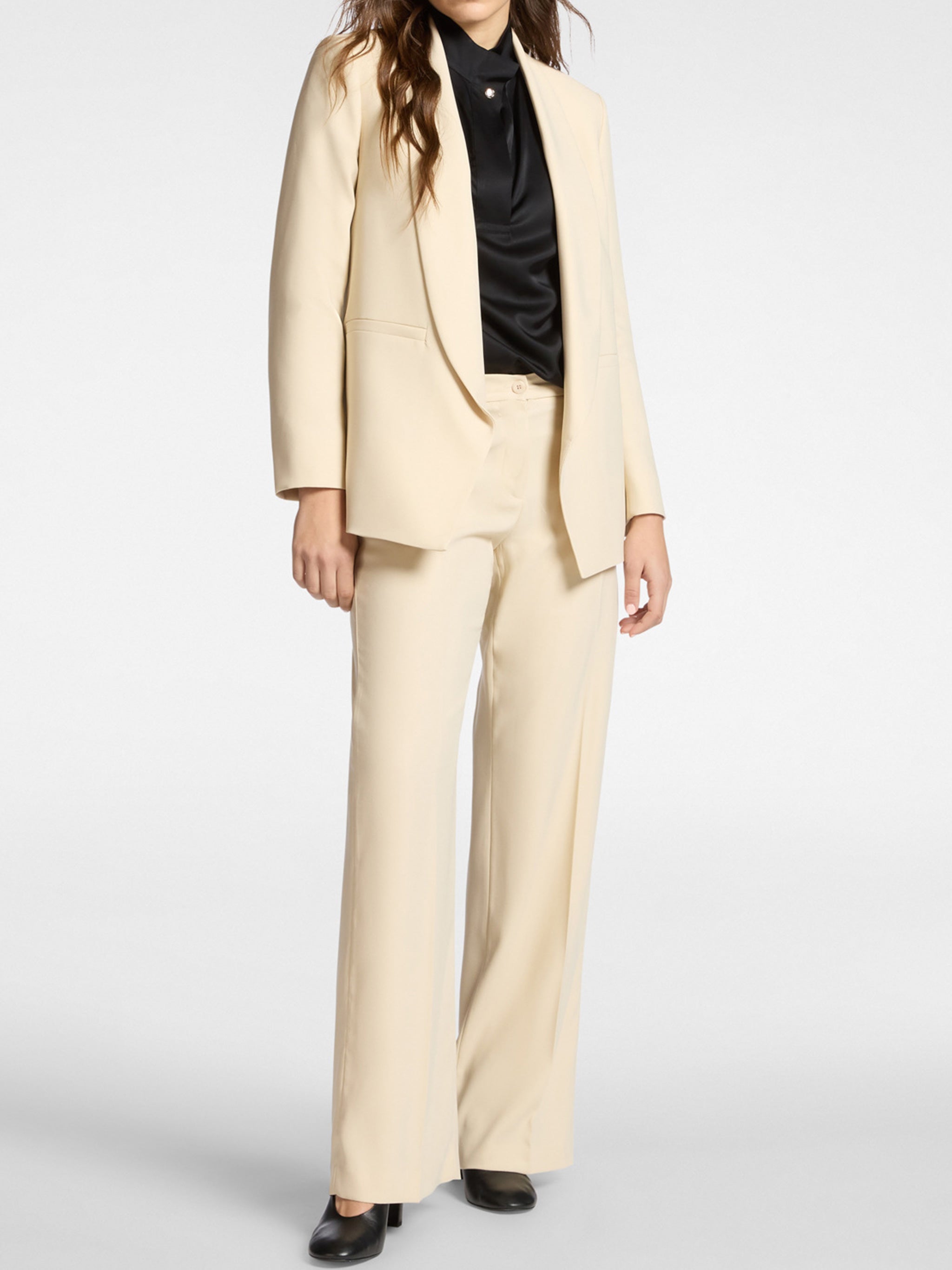 Tailored Open-Front Shawl Collar Black Blazer
