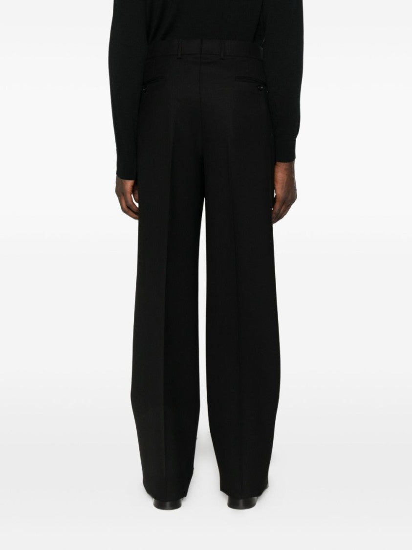 Black Wool Trousers With Double Pleats