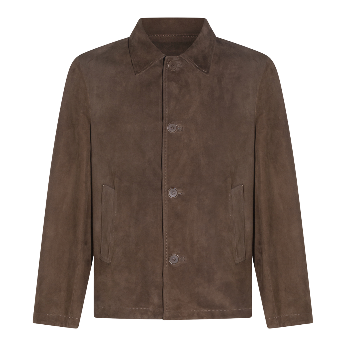 Brown Suede-Like Jacket With Classic Collar