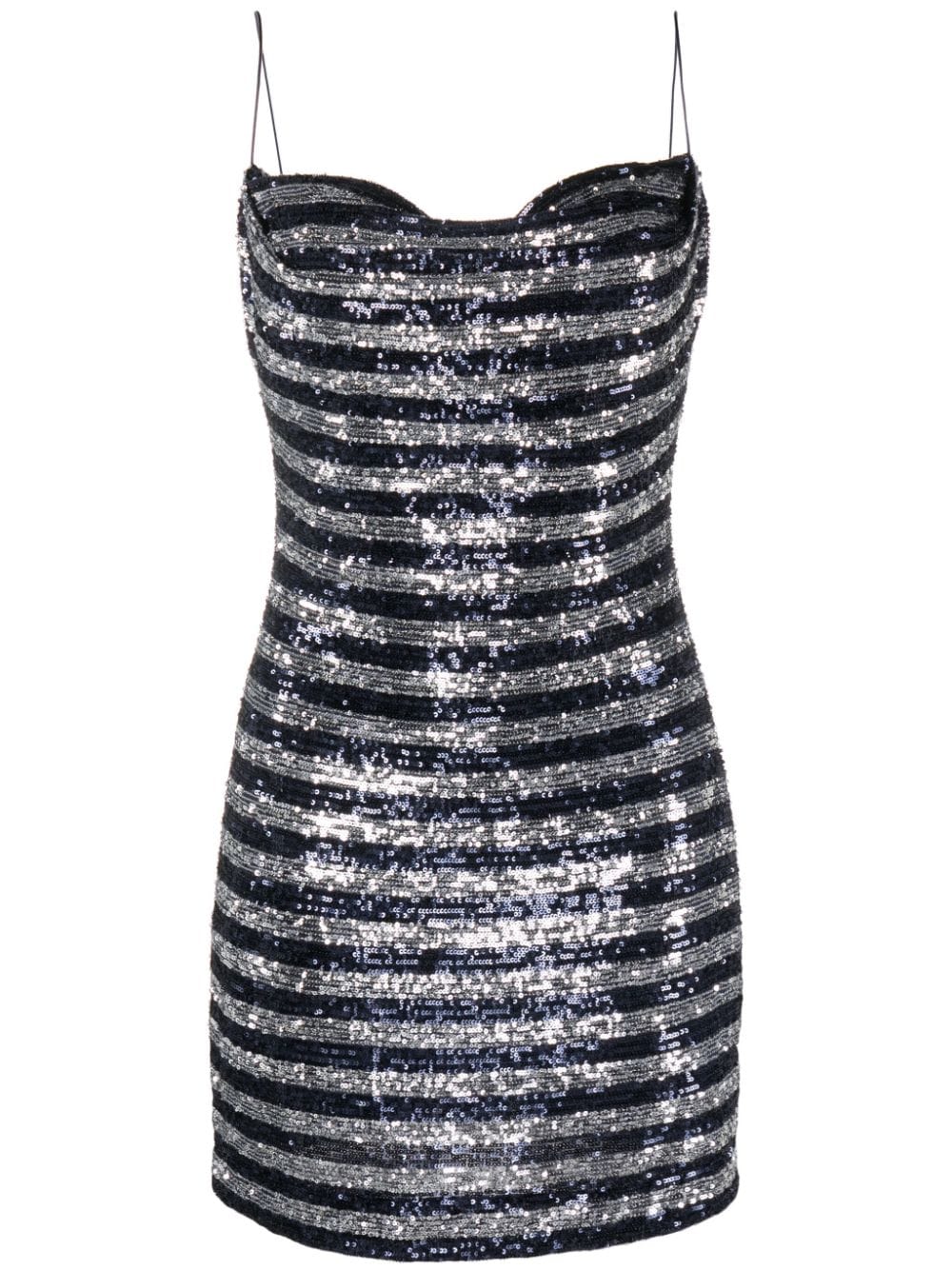 Sequinned Navy and Silver Striped Minidress