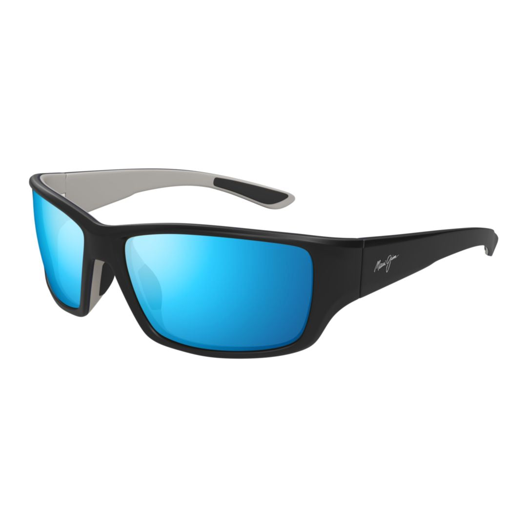 Local Kine Matte Black Rectangular Sunglasses with Blue Mirrored Lenses