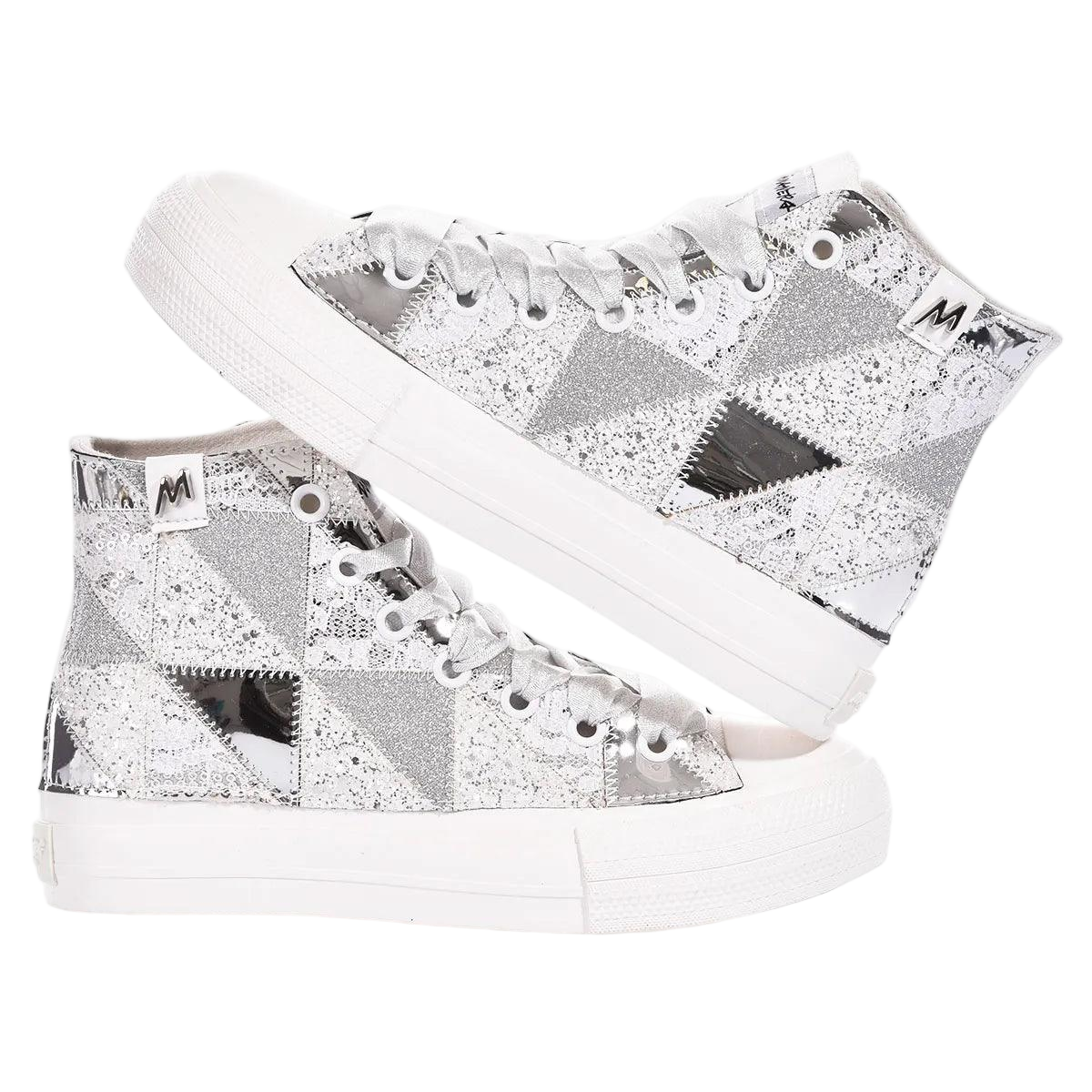 Handmade Silver Patchwork High-Top Sneakers