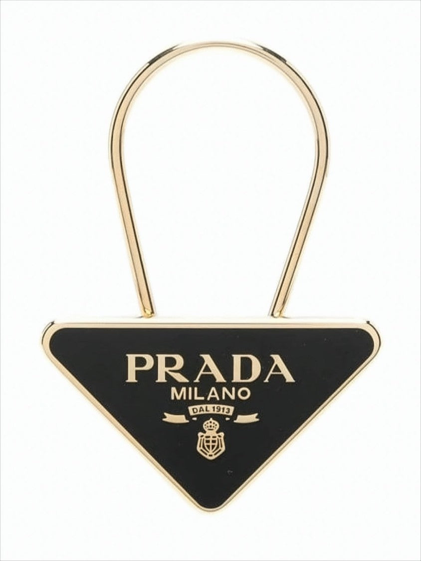 Triangular Metal Keyring with Black Enamel and Gold-Tone Detailing