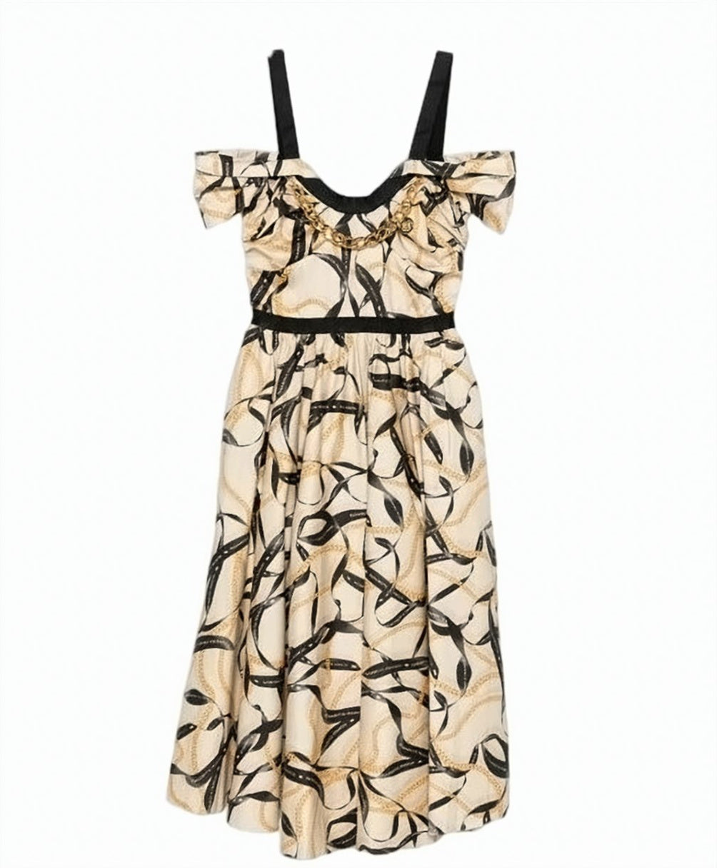 Ribbon Print Off Shoulder Dress