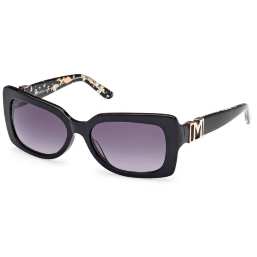 Gm00018 Glossy Black Rectangular Sunglasses with Gold Accents