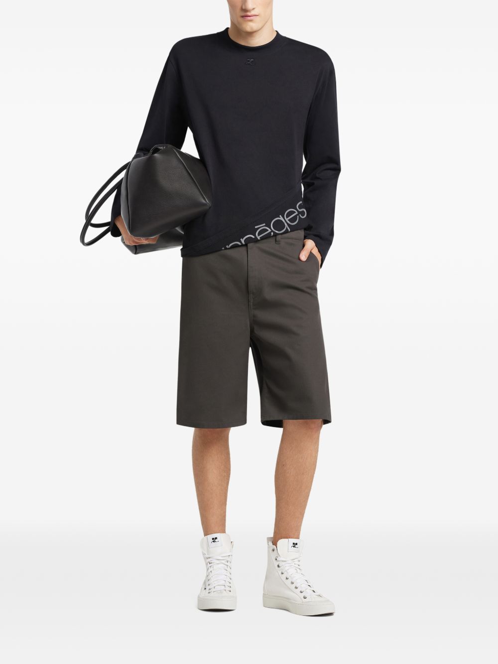 Long-Sleeved Cropped Silk And Nylon Top