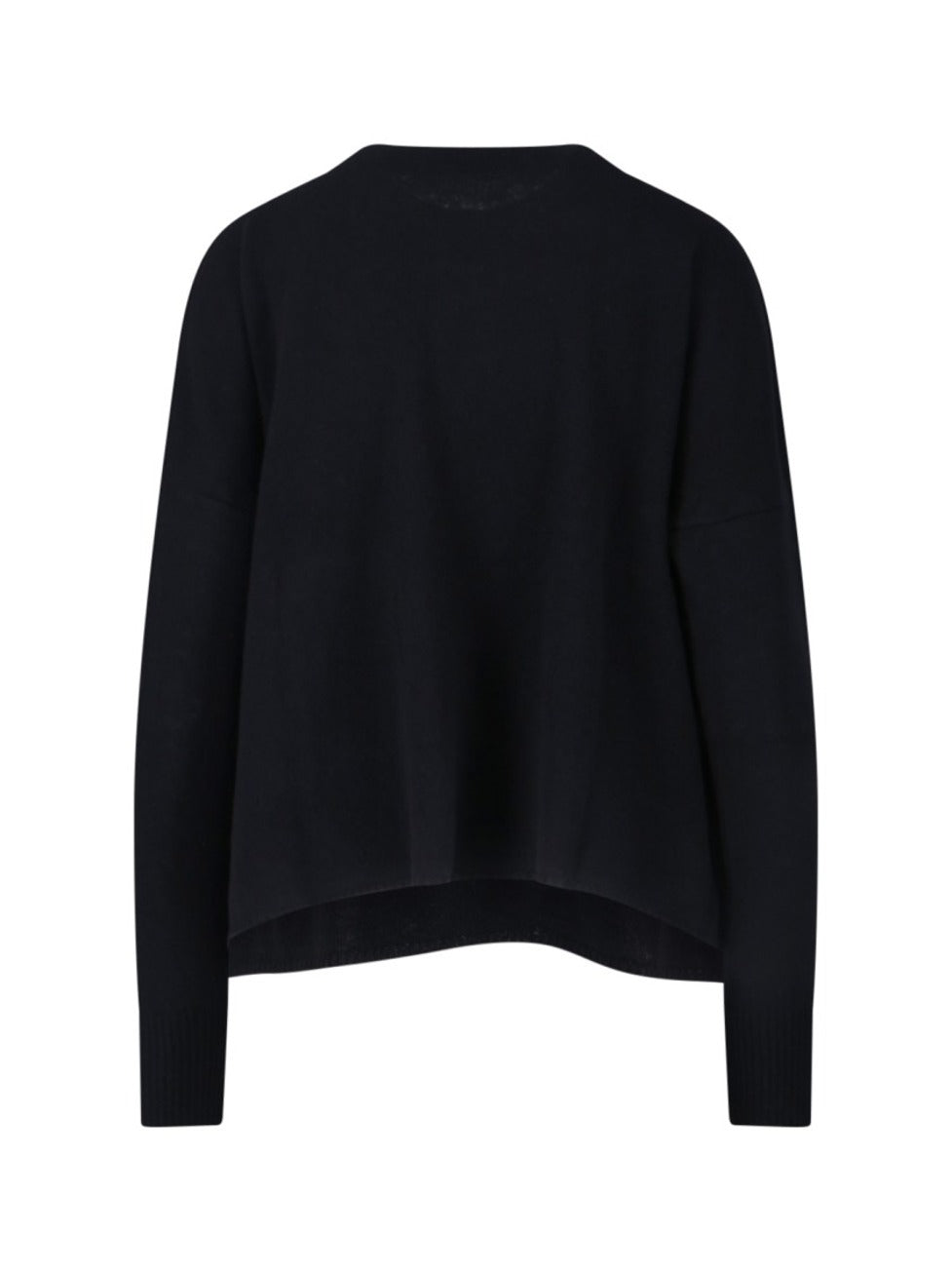 Black Knit Sweater With Round Neckline And Ribbed Finishes