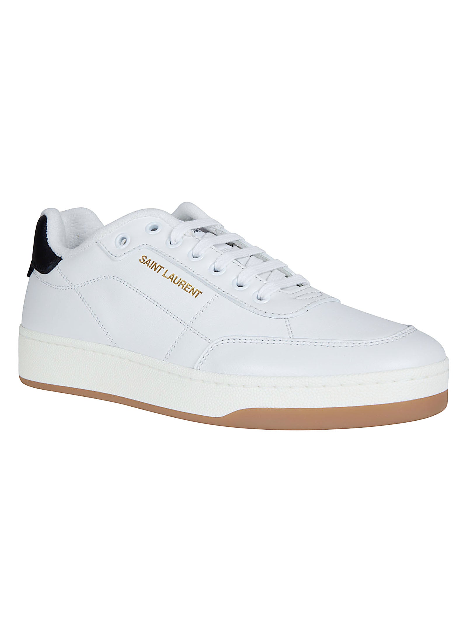 Low-Top Lace-Up Sneakers with Gold Accents and Contrasting Details