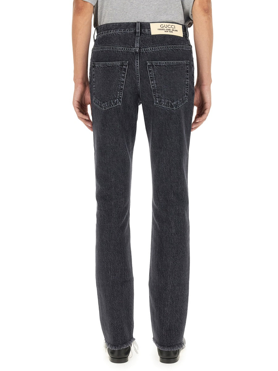Straight-Leg Denim Pants with Traditional Five-Pocket Design