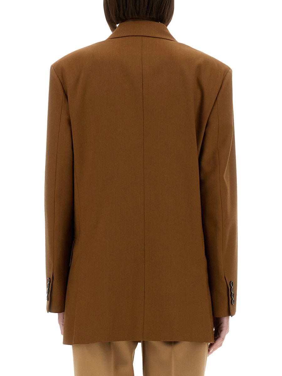 Wool Blend Double-Breasted Jacket with Tailored Silhouette