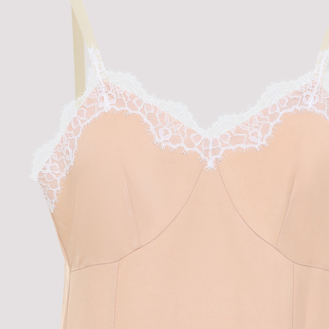 Nude Midi Dress With Lace Trim