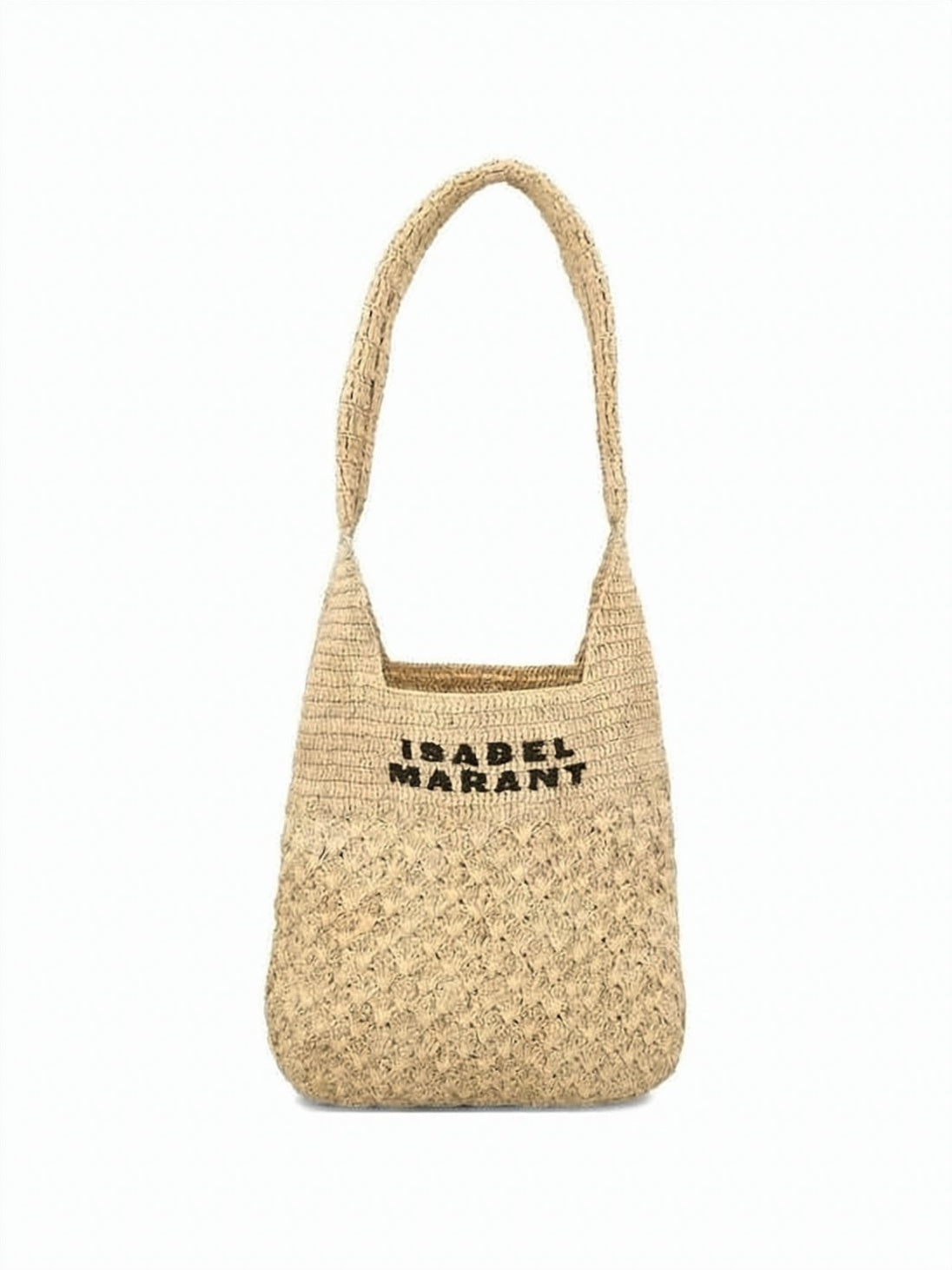 Woven Raffia Shoulder Bag with Embroidered Logo