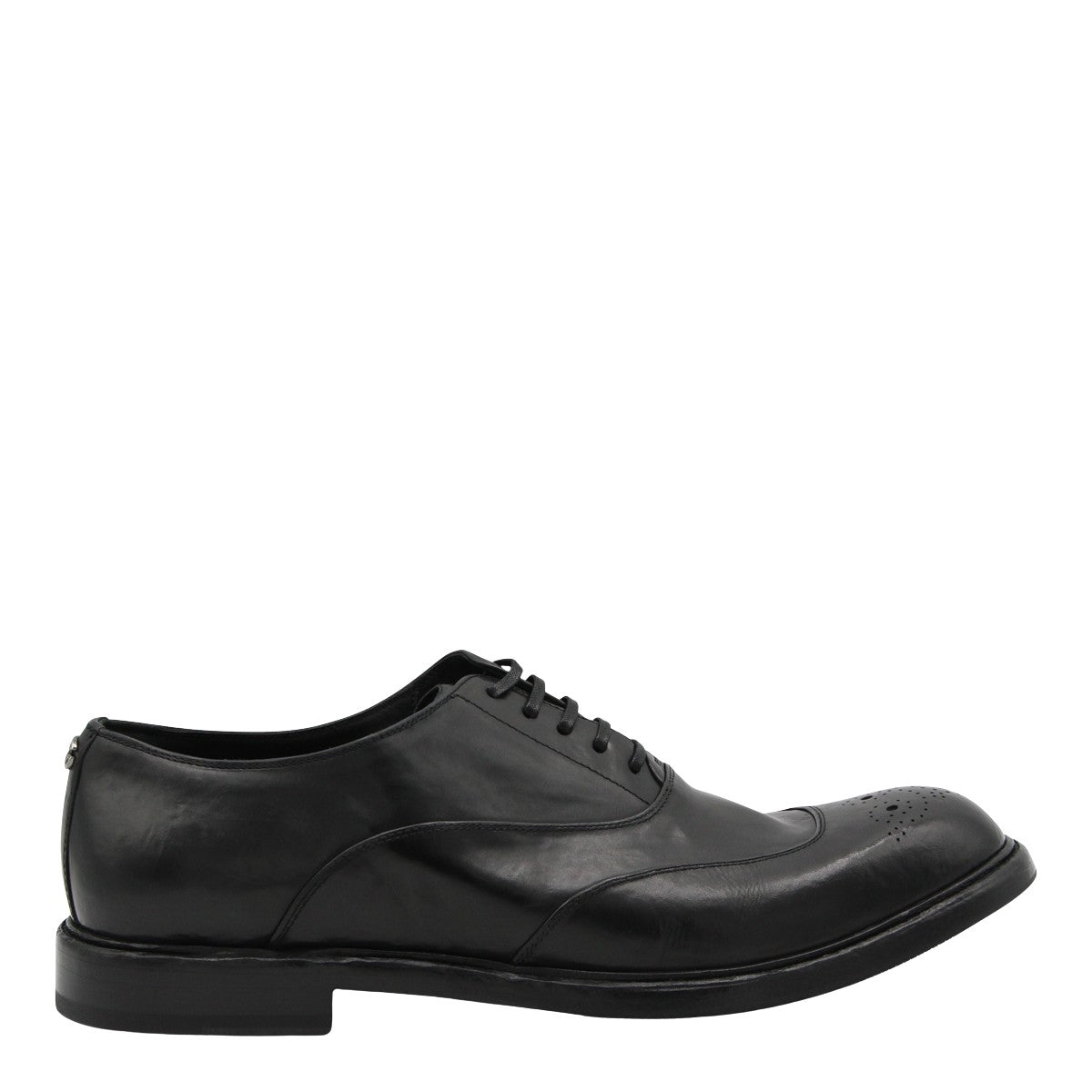 Brogue-Style Black Leather Flat Shoes
