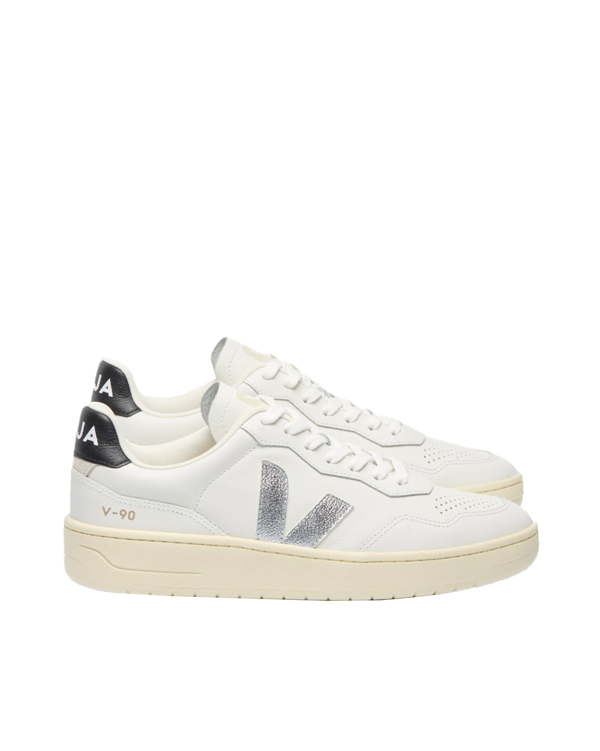 V-90 O.T. Sneakers In White Silver Black