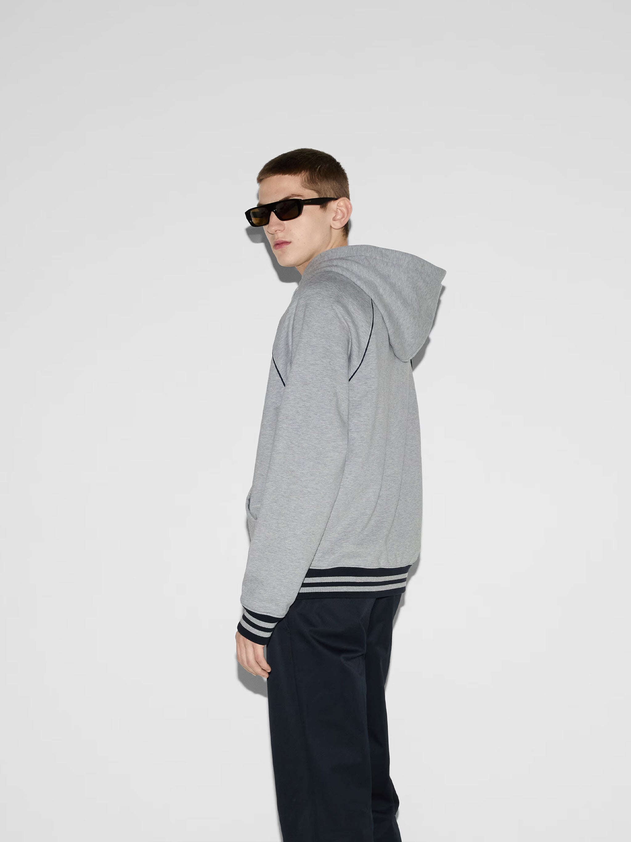 Grey Zip Lightweight Cotton Logo Sweatshirt